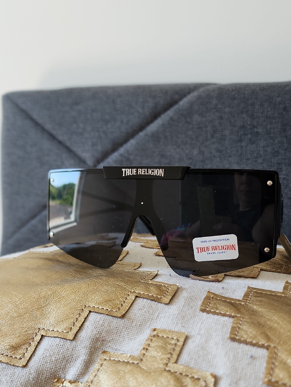 True Religion Black Shield Sunglasses with Smoke Lens